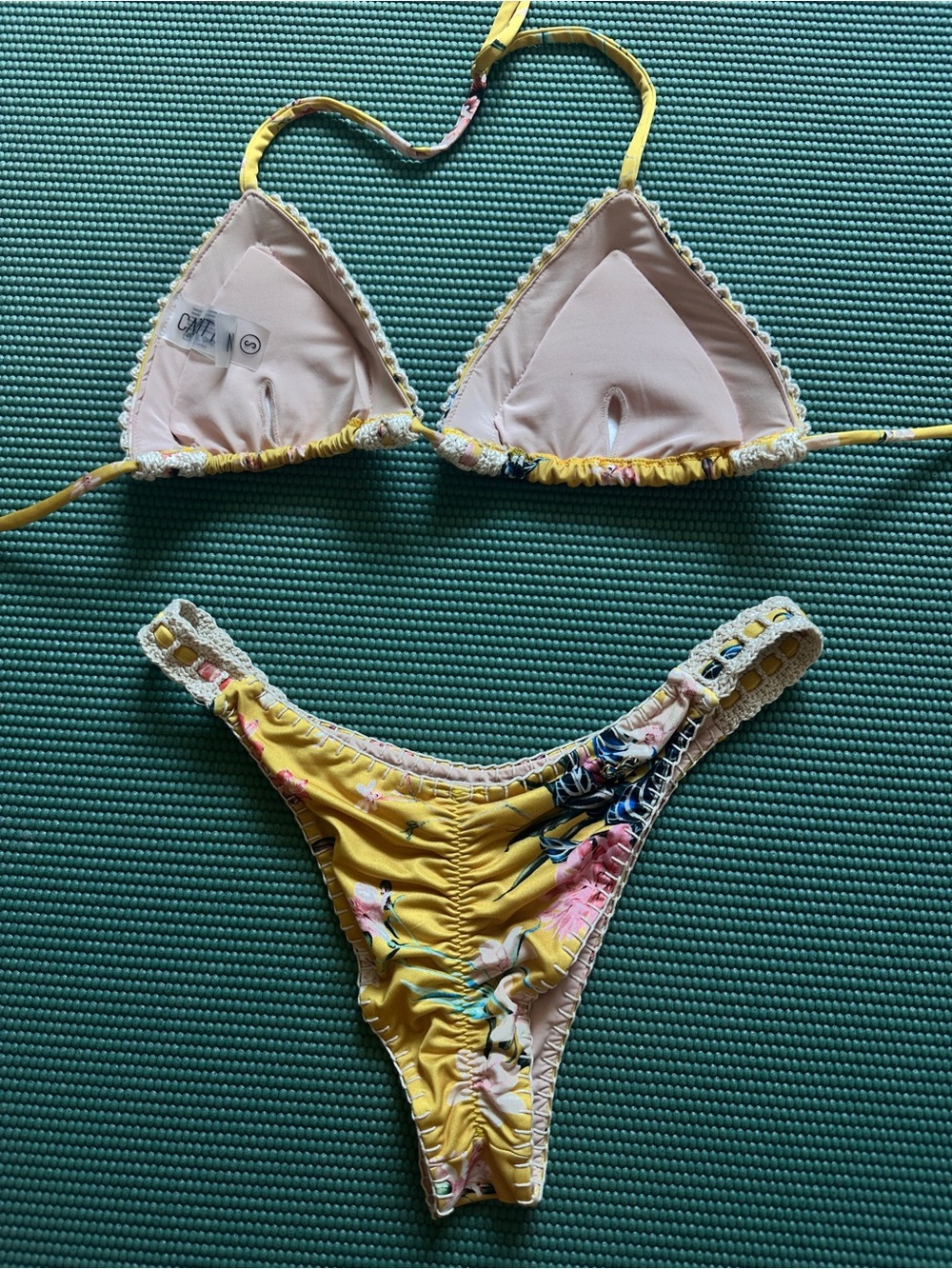 Capittana Yellow Floral Crochet-Trim Triangle Bikini set size Small - Picture 4 of 5